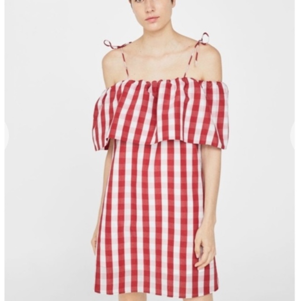 NWT Mango Checkered Off Shoulder Dress